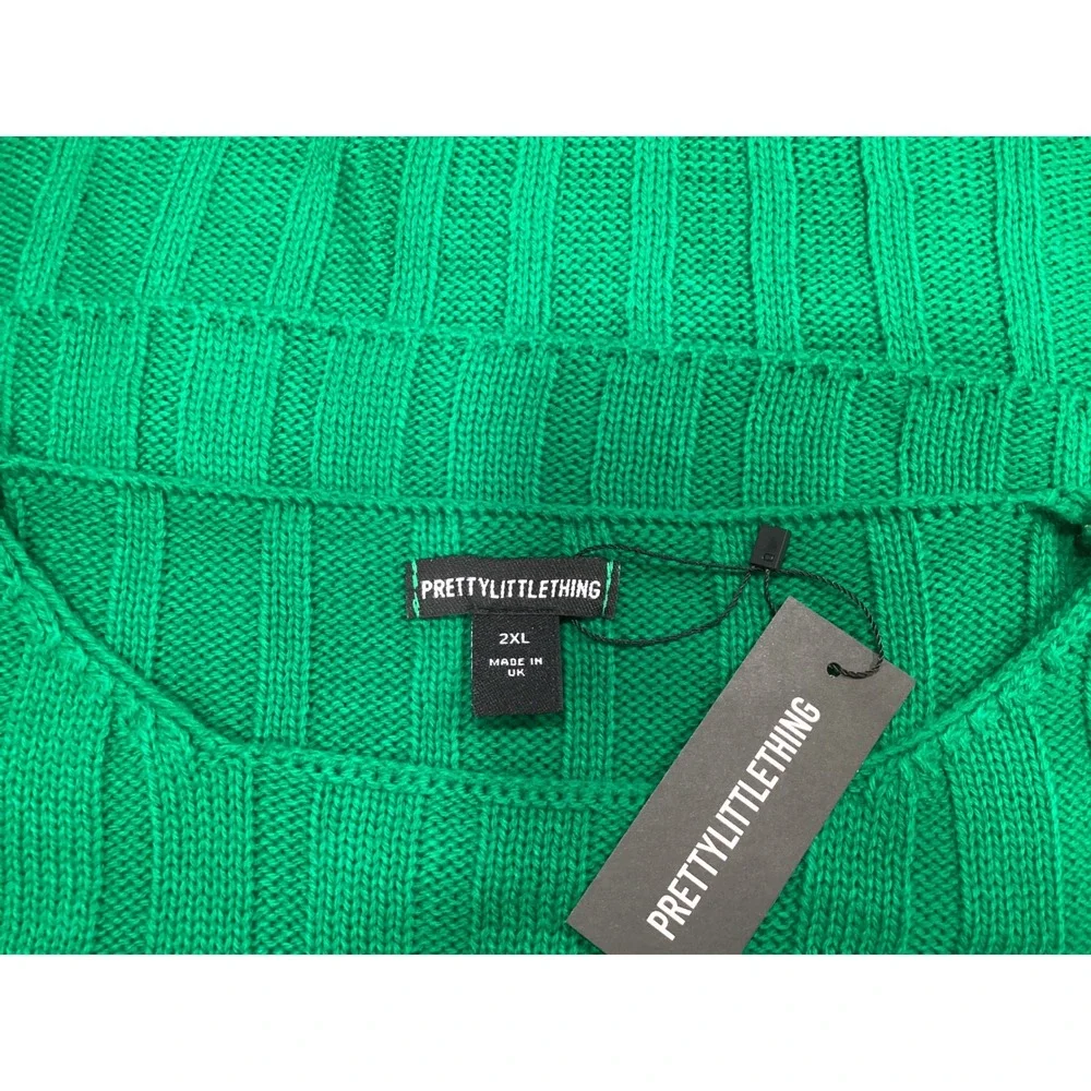 PRETTYLITTLETHING Emerald Green Ribbed Knit Cropped Sweater Pullover‎ Top 2XL - Picture 3 of 3